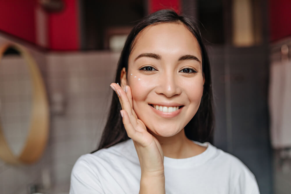 Woman following eye care routine